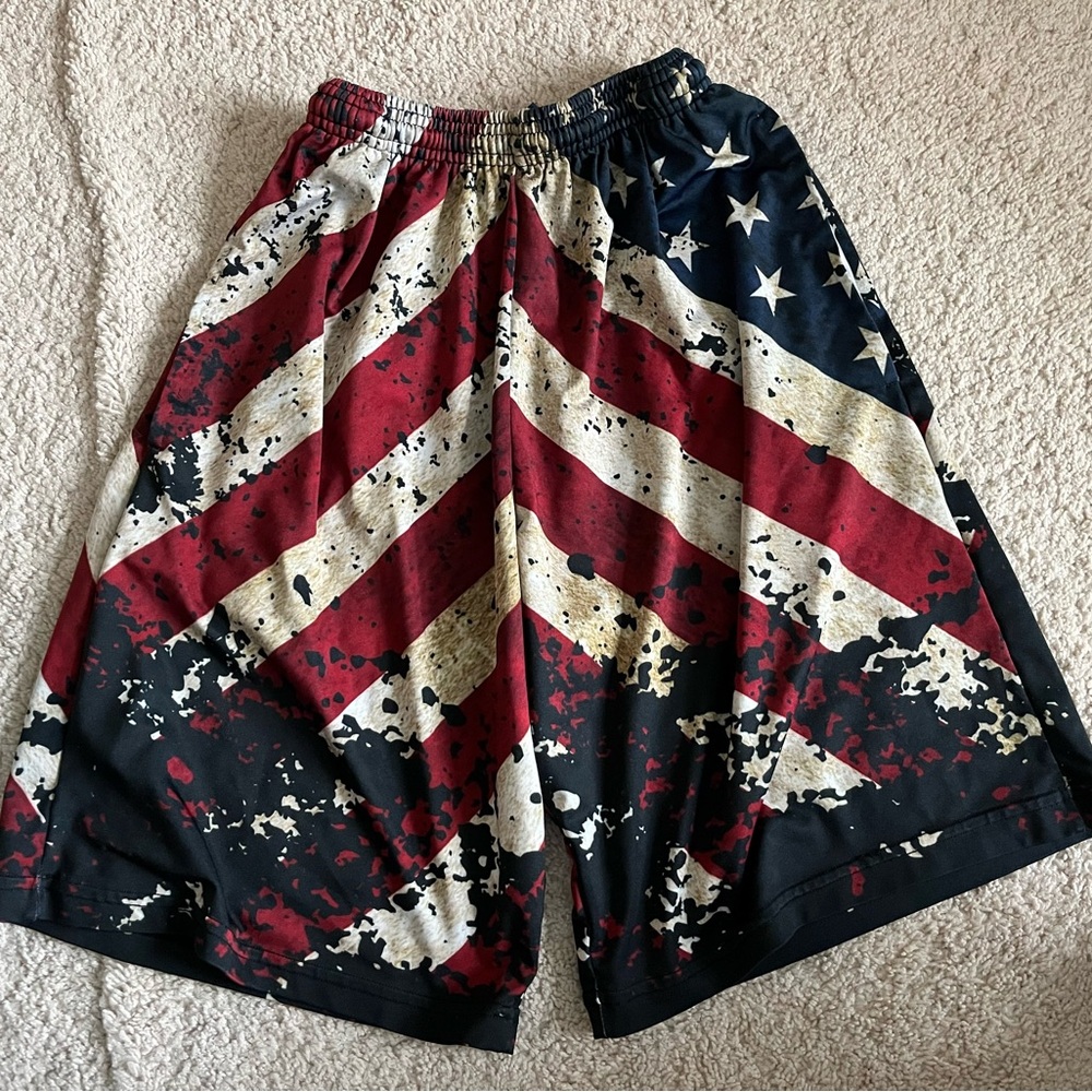 Fit 2 Win Wrestling/Lacrosse Shorts Flag Design & Elastic Waistband 🇺🇸